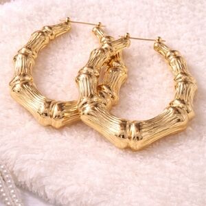 Gold Bamboo Hoop Earrings | Chunky Statement Hoops | Trendy Gold Earrings | Larg